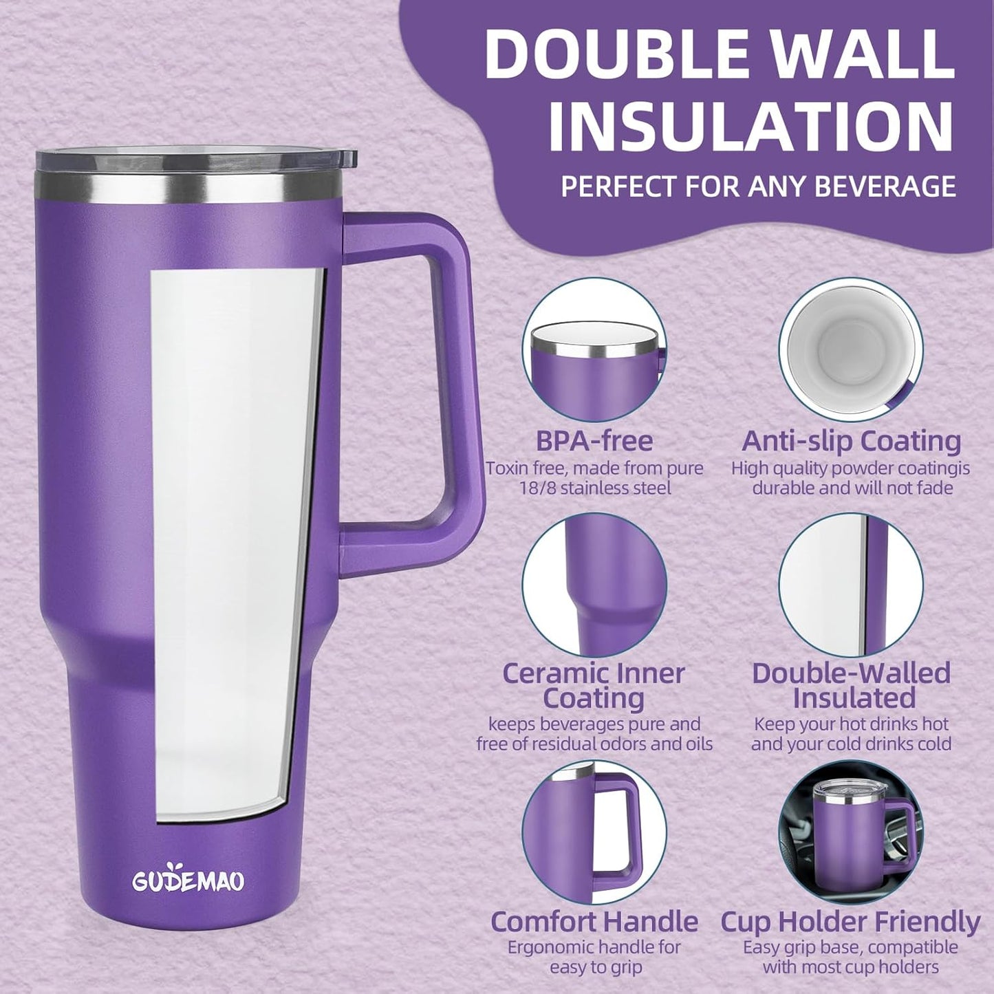 20 oz Insulated Coffee Mug with Ceramic Coating, Stainless Steel Travel Mug Tumbler with Handle Lid and Straw, Double Wall Leak-Proof Coffee Travel Mug Keeps Drink Hot and Cold (Black)