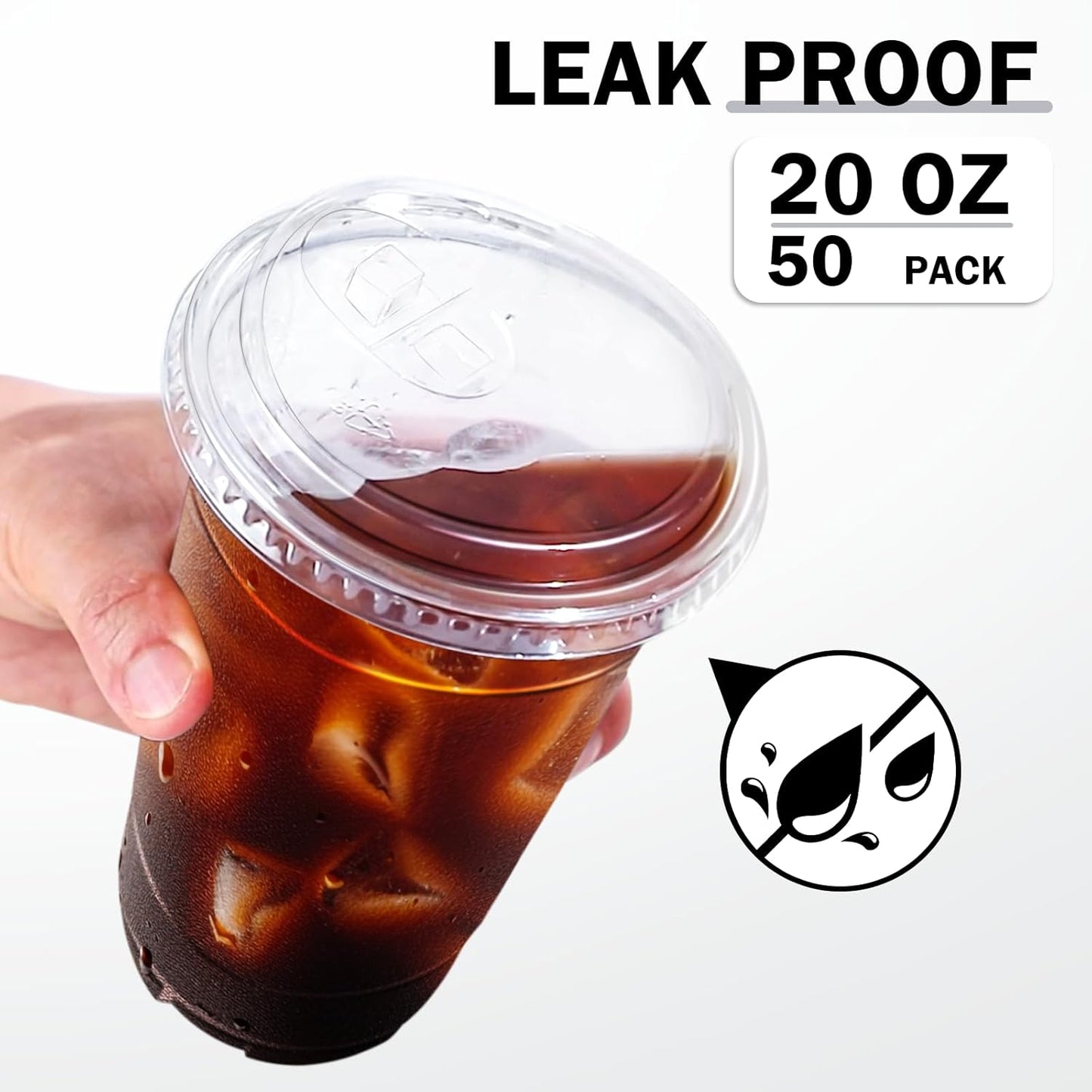 BYSNOW 100 Pack 16 oz Clear Plastic Cups with Lids, Disposable Iced Coffee Cups with Sip Lids, Sturdy Plastic Smoothie Cups for Cold Drinks