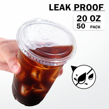 BYSNOW 100 Pack 16 oz Clear Plastic Cups with Lids, Disposable Iced Coffee Cups with Sip Lids, Sturdy Plastic Smoothie Cups for Cold Drinks