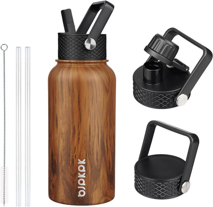 BJPKPK Insulated Water Bottles with Straw Lid, 40oz Stainless Steel Water Bottles with 3 Lids, BPA Free Leakproof Thermo, Tumblers, Cups for Sports, Gym- Midnight - Colors B