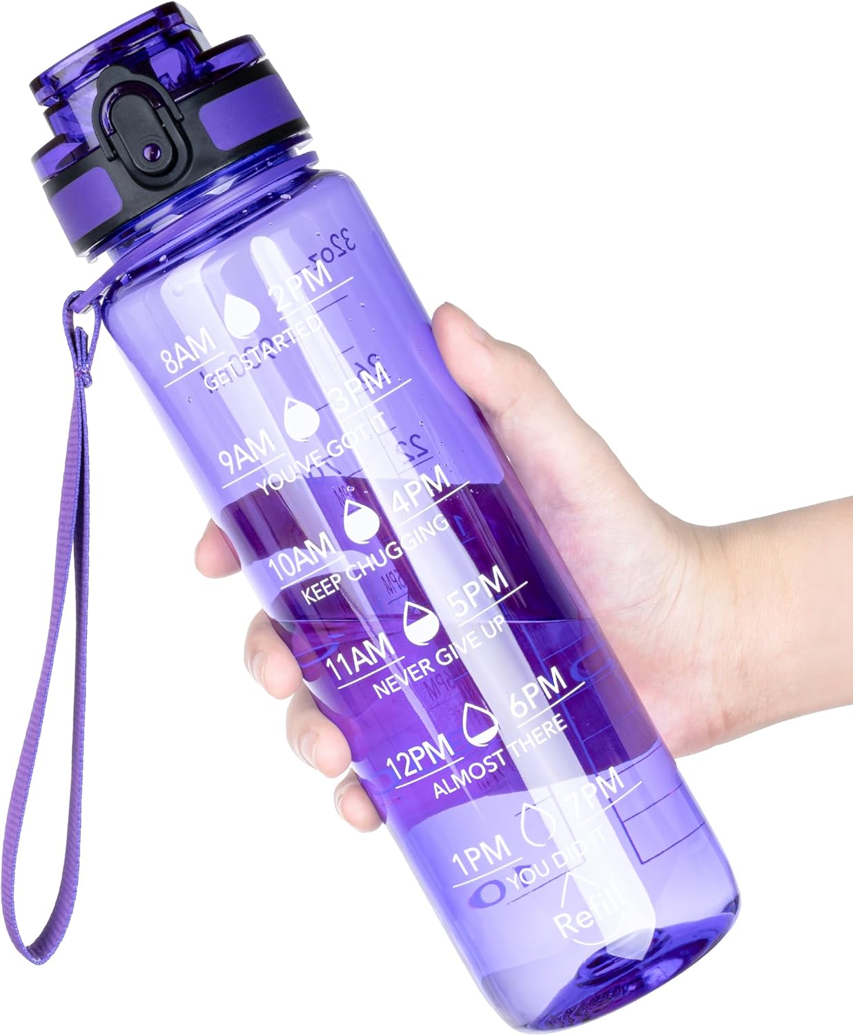 OLDLEY Water Bottle, 32oz Motivational Sports Water Bottle with Time Marker - Times to Drink - Tritan, BPA Free, Wide Mouth Leakproof, Clear (1 Bottle)