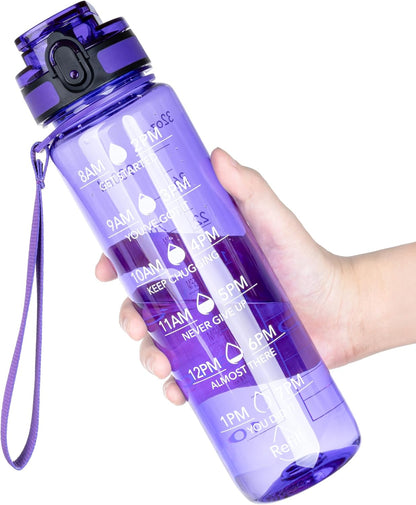 OLDLEY Water Bottle, 32oz Motivational Sports Water Bottle with Time Marker - Times to Drink - Tritan, BPA Free, Wide Mouth Leakproof, Clear (1 Bottle)