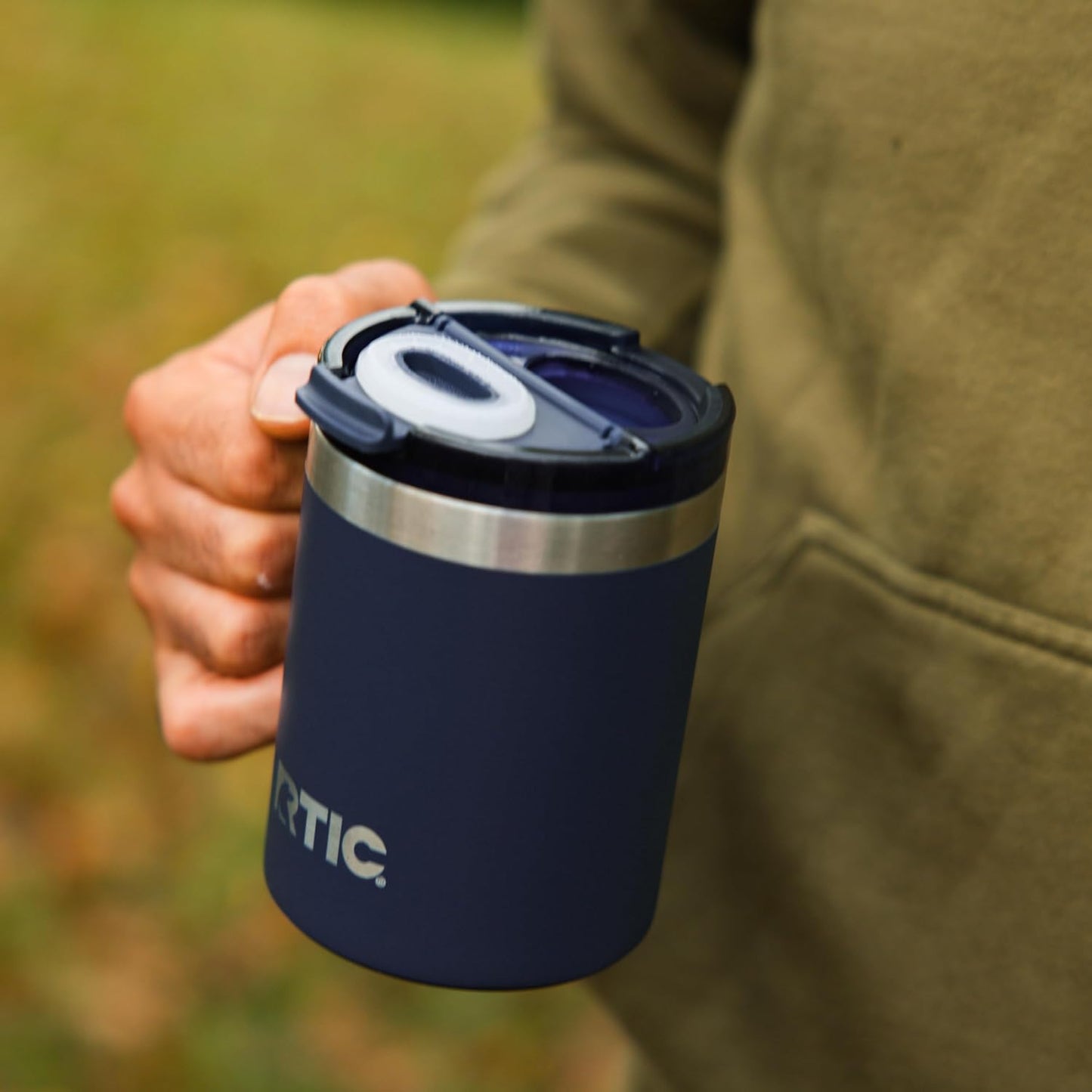 RTIC 12oz Essential Mug with Lid and Handle, Ceramic Lined, Insulated, Stainless Steel, Metal, Double Wall Vacuum-Insulation, Portable, Travel Cup for Hot and Cold Drink, Beach
