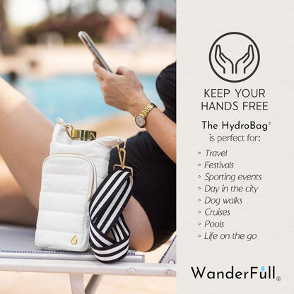 WanderFull Original HydroBag Fits Up to 32 oz Water Bottle Holder with Strap – Hands-Free Crossbody Water Bottle Carrier Bag with Phone Pocket - Colors B