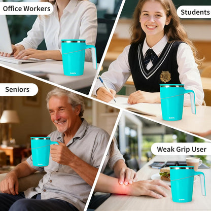Anti-Impact No-Tip Desk Mug, 470ml / 15.9oz Stainless Steel Vacuum Insulated Mug with Handle, Smart Suction Base, Non-Slip & Knock Proof, Helps Prevent Desk Spills for Coffee, Tea, Kids & Pets (Black)