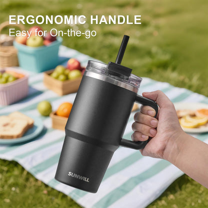 SUNWILL 20 oz Tumbler with Handle and Straw Leak Proof,Travel Coffee Mug with Lid, Stainless Steel Cup Insulated for Office & Gym, Cupholder Friendly, Powder Coated Orchid