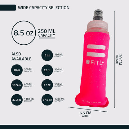 FITLY Soft Flask - Shrink As You Drink Soft Water Bottle for Hydration Pack - Folding Water Bottle Ideal for Running, Hiking, Cycling, Climbing & Rigorous Activity