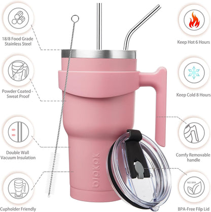 BJPKPK Tumbler With Handle And Straw Lid 40 oz Stainless Steel Insulated Coffee Tumbler Cups For Home, Office or Car,Turquoise