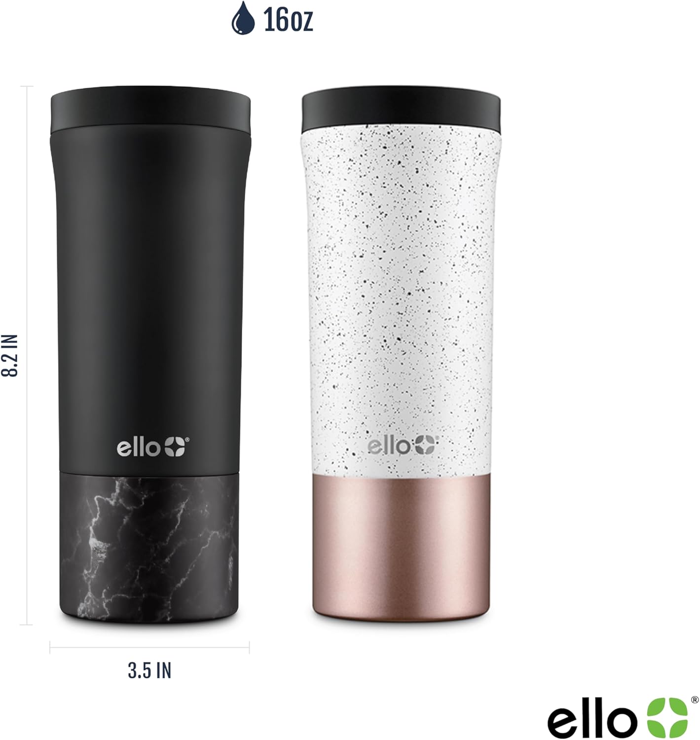 Ello Miri 16oz Vacuum Insulated Stainless Steel Travel Mug, Leak-Proof Slider Lid, Keeps Hot for 5 Hours, Perfect for Coffee or Tea, BPA-Free, Fits Most Cupholders, Holiday Gift, Speckle