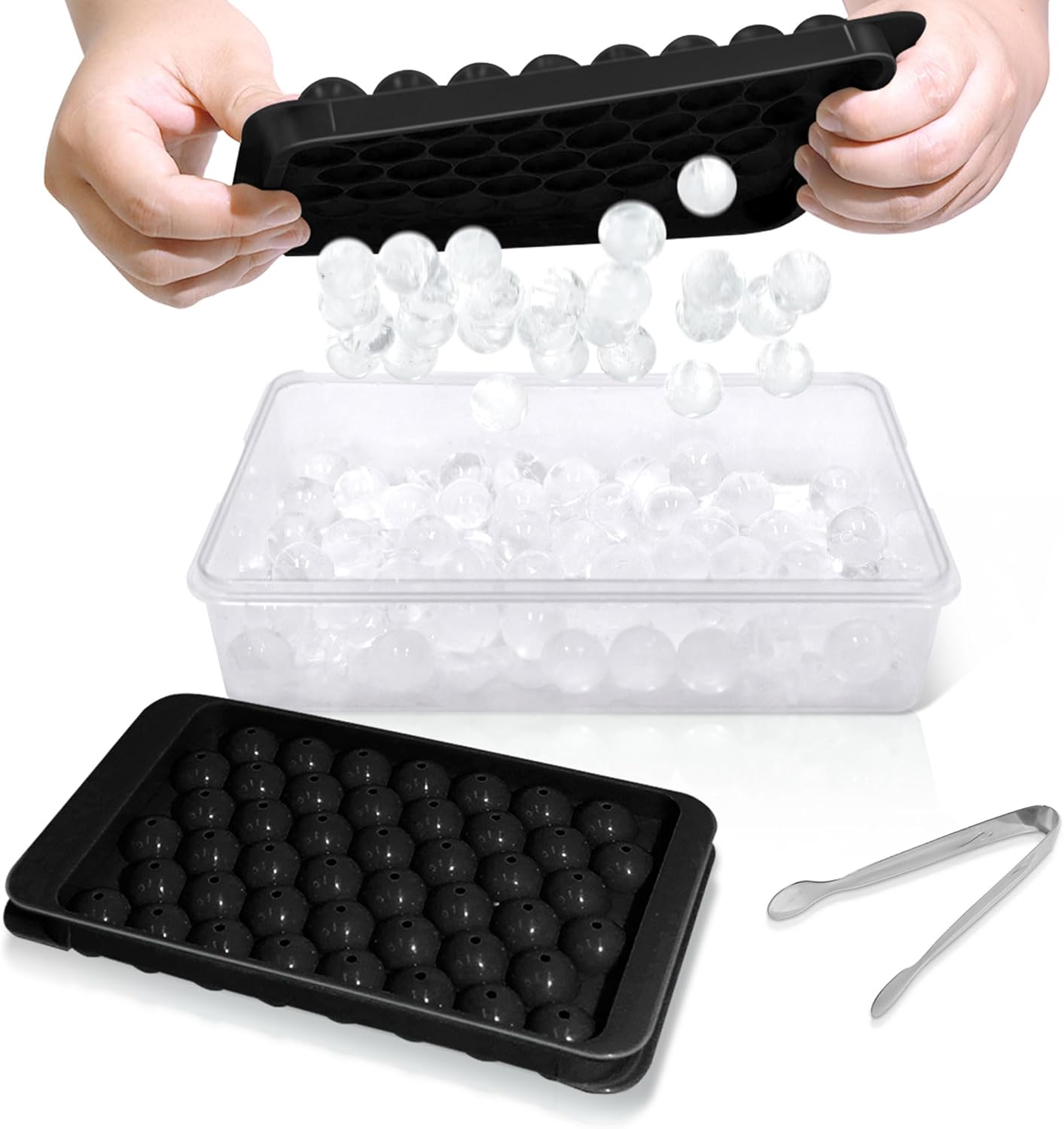 WIBIMEN Ice Cube Tray with Lid and Bin - Round Ice Trays for Freezer with Lid - Ice Cube Trays for Freezer with Ice Container (1"-2PACK Blue)