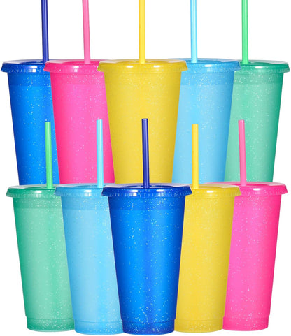 Suertestarry Tumbler with Straw and Lid,Water Bottle Iced Coffee Travel Mug Cup,Reusable Plastic Cups,Perfect for Parties,Birthdays,24oz-5 Pack (Rainbow, 5pack)