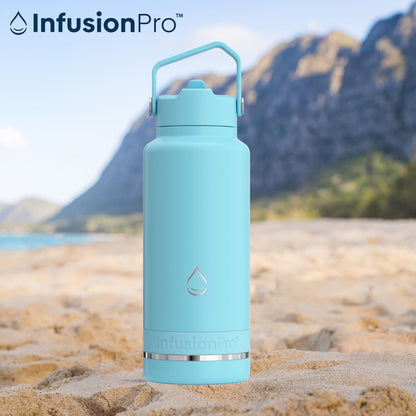 Infusion Pro Fruit Infuser Water Bottle with Straw Lid (32 oz) Stainless Steel Vacuum Insulated : 50 Recipe Fruit Infusion eBook : More Flavor : Easy Cleaning : Great Gift