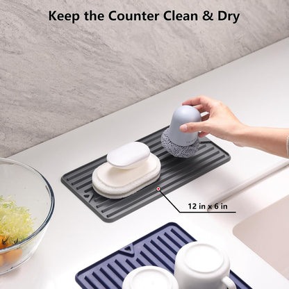 Dish Drying Mat, Mini Silicone Drying Mat for Kitchen Counter, Heat Resistant Silicone Mat for Countertop Protector, Super Thick Non-Slip Dish Drying Pad for Coffee Cup/Bottle/Glassware