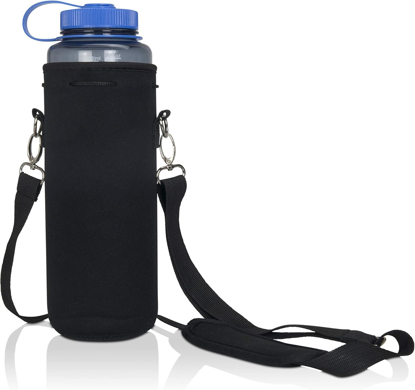 Made Easy Kit Neoprene Water Bottle Carrier Holder with Adjustable Shoulder Strap for Insulating & Carrying Water Container Canteen Flask Available in 5 Sizes (Black, M (16oz-22oz))