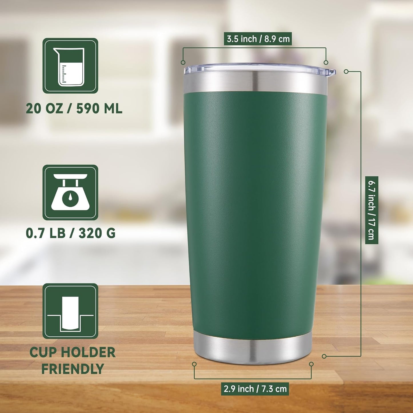 20 oz Tumblers Bulk Stainless Steel Tumbler with Lid Double Wall Vacuum Insulated Coffee Mug 20oz Powder Coated Cup for Hot and Cold Drinks, Stainless, 6 pack