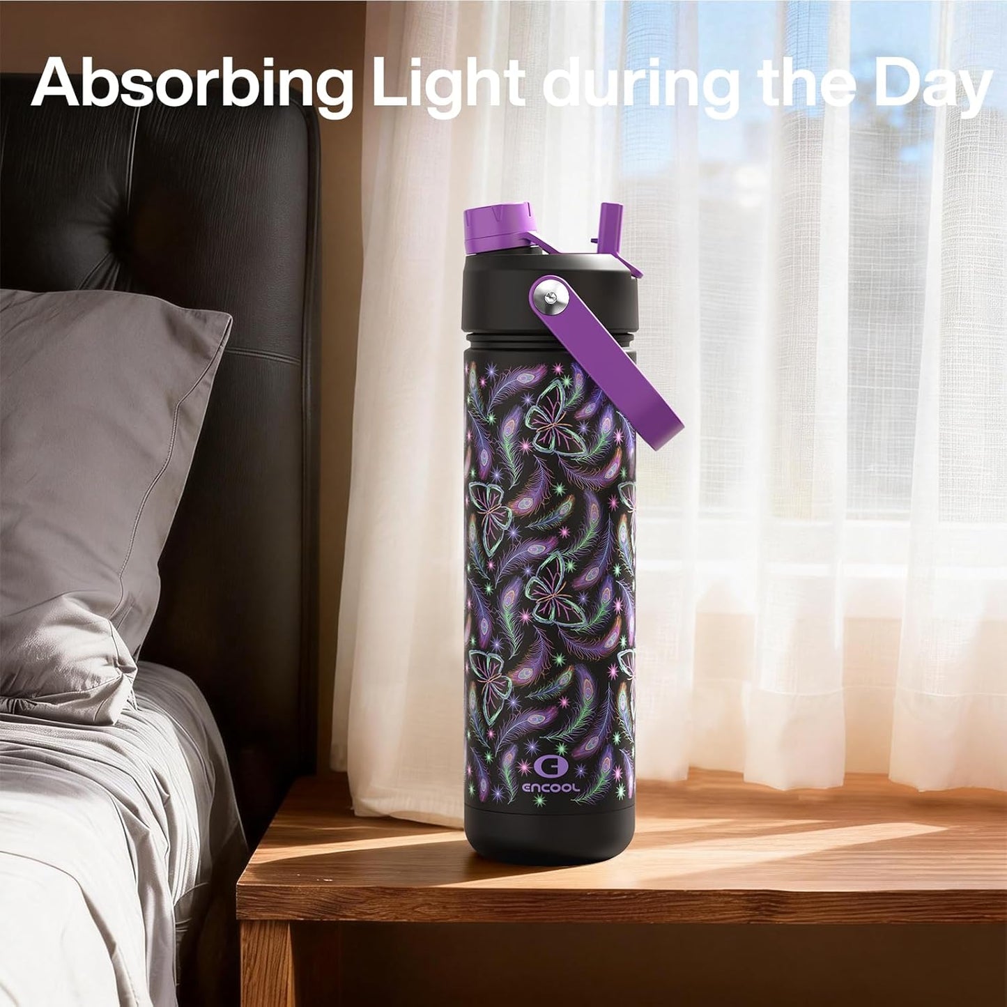 ENCOOL Insulated Water Bottle with Straw Stainless Steel Water Bottle, Leak-Proof, BPA-Free, Double Wall Vacuum Keeps Cold for 24 Hours for Sports, Travel, School (26 oz, Cotton Candy) - Colors B