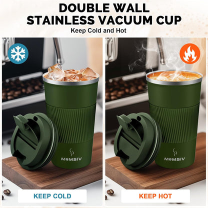 MOMSIV 12oz Travel Mug, Insulated Coffee Cup with Leakproof Lid, Travel Coffee Mug Vacuum Stainless Steel Double Walled Reusable Coffee Cup for Hot and Cold Water Coffee