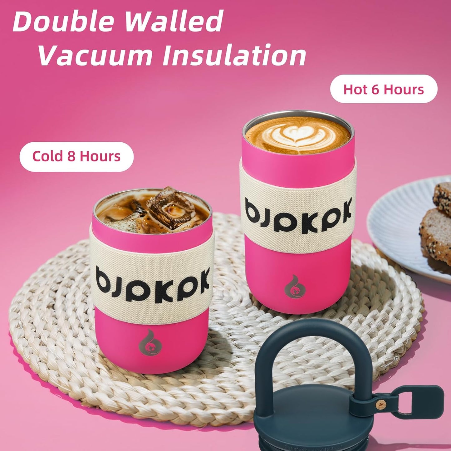 BJPKPK 13oz Insulated Stainless Steel Loop Tumbler With Lid And Handle Travel Coffee Mug Thermal Cup,Latte