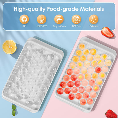 WIBIMEN Ice Cube Tray with Lid and Bin - Round Ice Trays for Freezer with Lid - Ice Cube Trays for Freezer with Ice Container (1"-2PACK Blue)
