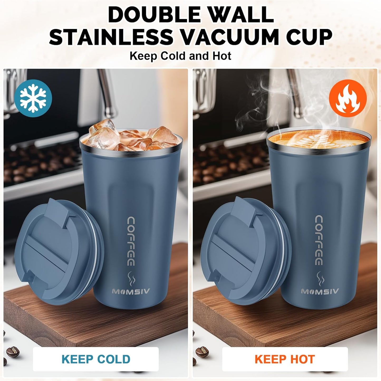 MOMSIV 12oz Travel Mug, Insulated Coffee Cup with Leakproof Lid, Travel Coffee Mug Vacuum Stainless Steel Double Walled Reusable Coffee Cup for Hot and Cold Water Coffee