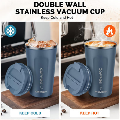 MOMSIV 12oz Travel Mug, Insulated Coffee Cup with Leakproof Lid, Travel Coffee Mug Vacuum Stainless Steel Double Walled Reusable Coffee Cup for Hot and Cold Water Coffee