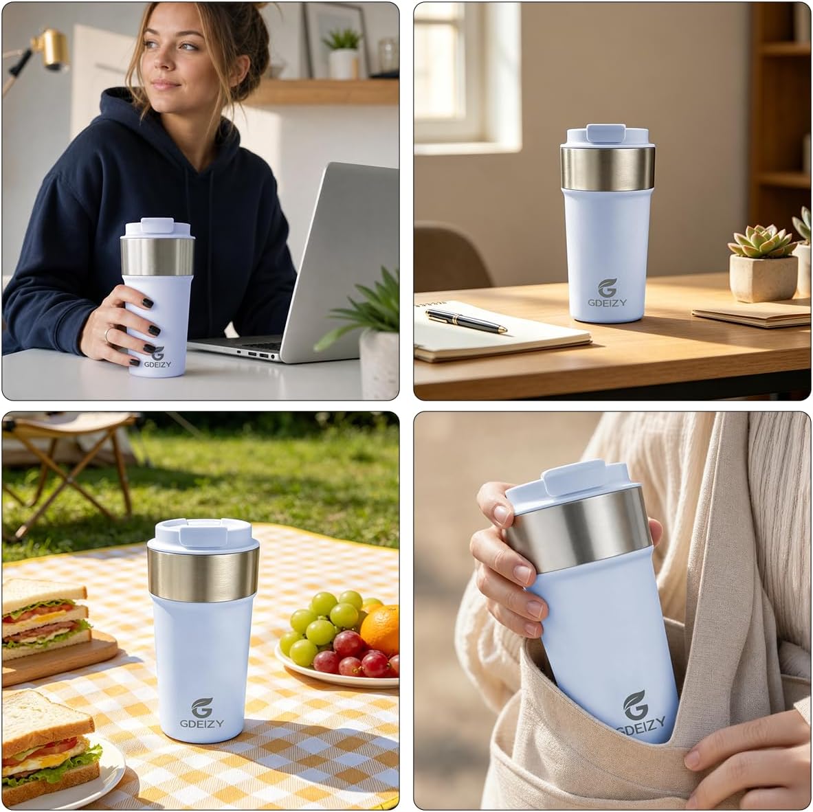 17oz Double Wall Stainless Steel Vacuum Insulated Travel Mug, Spill-Proof & Leak-Proof Coffee Mug, BPA-Free Reusable Coffee Cup for Hot & Cold Drinks, Black (Black)