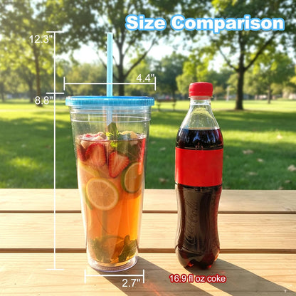 Zukro Clear Acrylic Tumbler with Straw and Lid 32 oz, Double Walled Insulated Reusable Plastic Iced Coffee Cup, To Go Cup Perfect for Parties, Birthdays, Fit in Cupholder, BPA Free, Clear, 2 Pack