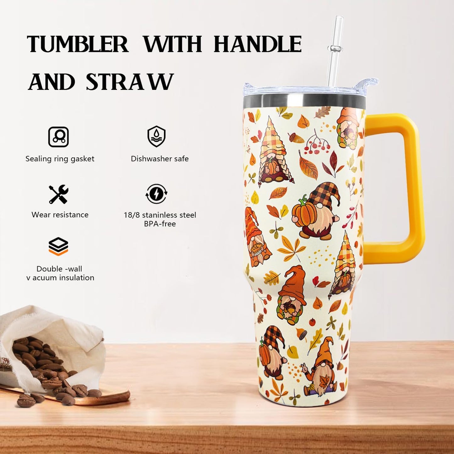 Ceovfoi 40 oz Pickleball Coffee Mug Vacuum Insulated Travel Tumbler with Handle, Lid & Straw - Perfect Pickleball Gifts for Players, Coaches, Lovers | Pickleball Accessories