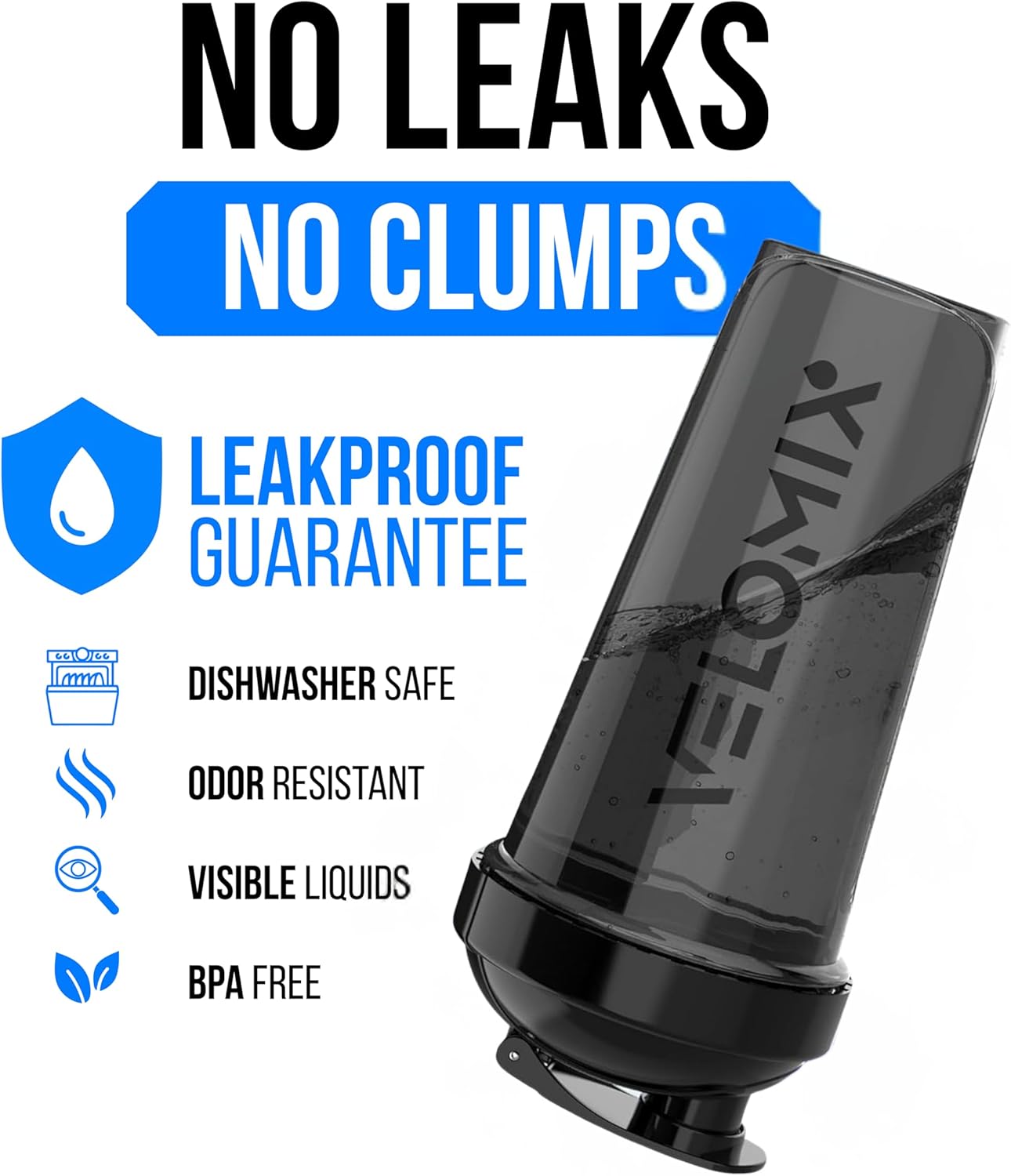 VELOMIX -2 Pack- 28 oz Protein Shaker Bottles for Protein Mixes - 2x Wire Whisk | Leak Proof Shaker Cups for Protein Shakes | Protein Shaker Bottle Pack (Black/Transparent)