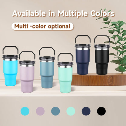 30oz Tumbler with Handle and Flip Straw Lid Double Wall Insulated Travel Coffee Mug Stainless Steel Vacuum Insulated Coffee Tumbler Cup for Hot and Cold Beverages,Leak-proof&BPA-free (30oz,Black)