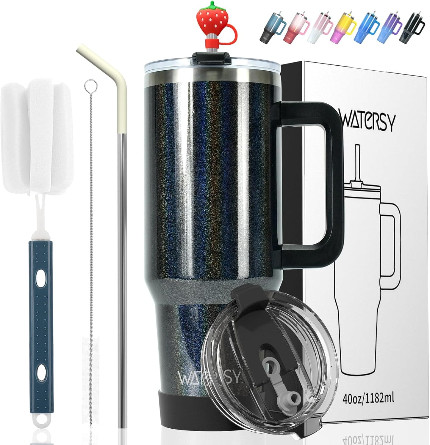 40 oz Tumbler with Handle,Tumbler with Lid and Straw,Double Wall Insulated Cup Stainless Steel Travel Mug(Cold for 34 Hours),Water Bottle for Iced Tea,Coffee,Cold Beverages(Purple)