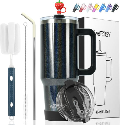 40 oz Tumbler with Handle,Tumbler with Lid and Straw,Double Wall Insulated Cup Stainless Steel Travel Mug(Cold for 34 Hours),Water Bottle for Iced Tea,Coffee,Cold Beverages(Purple)