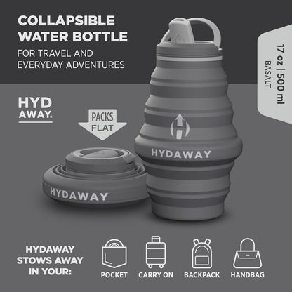HYDAWAY 17oz Travel Collapsible Water Bottle - BPA-Free, Leakproof, Lightweight, Space-Saving