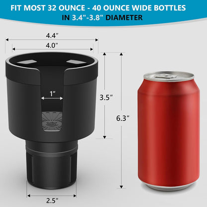Seven Sparta Car Cup Holder Expander with Offset Adjustable Base, Compatible with Hydro Flasks 32/40 Ounce, Compatible with Yeti Ramblers 20/26/30 Ounce, Other Bottles in 3.4"-3.8" (Black)
