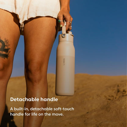 LARQ Swig Top — Insulated Stainless Steel Water Bottle with Straw, Detachable Silicone Handle, Vacuum 24h Cold, BPA-Free Metal Bottle for Gym, Travel, Office, Wide Mouth for Ice — 23 oz, Mojave Dune