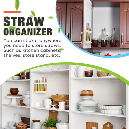 Qinyoung Acrylic Straw Holder for Cabinet Door with Double Sided Adhesive Tape Reusable Straw Organizer Tumbler Storage Kitchen Accessories Container for Counter Cupboard(Classic,Large,Transparent)
