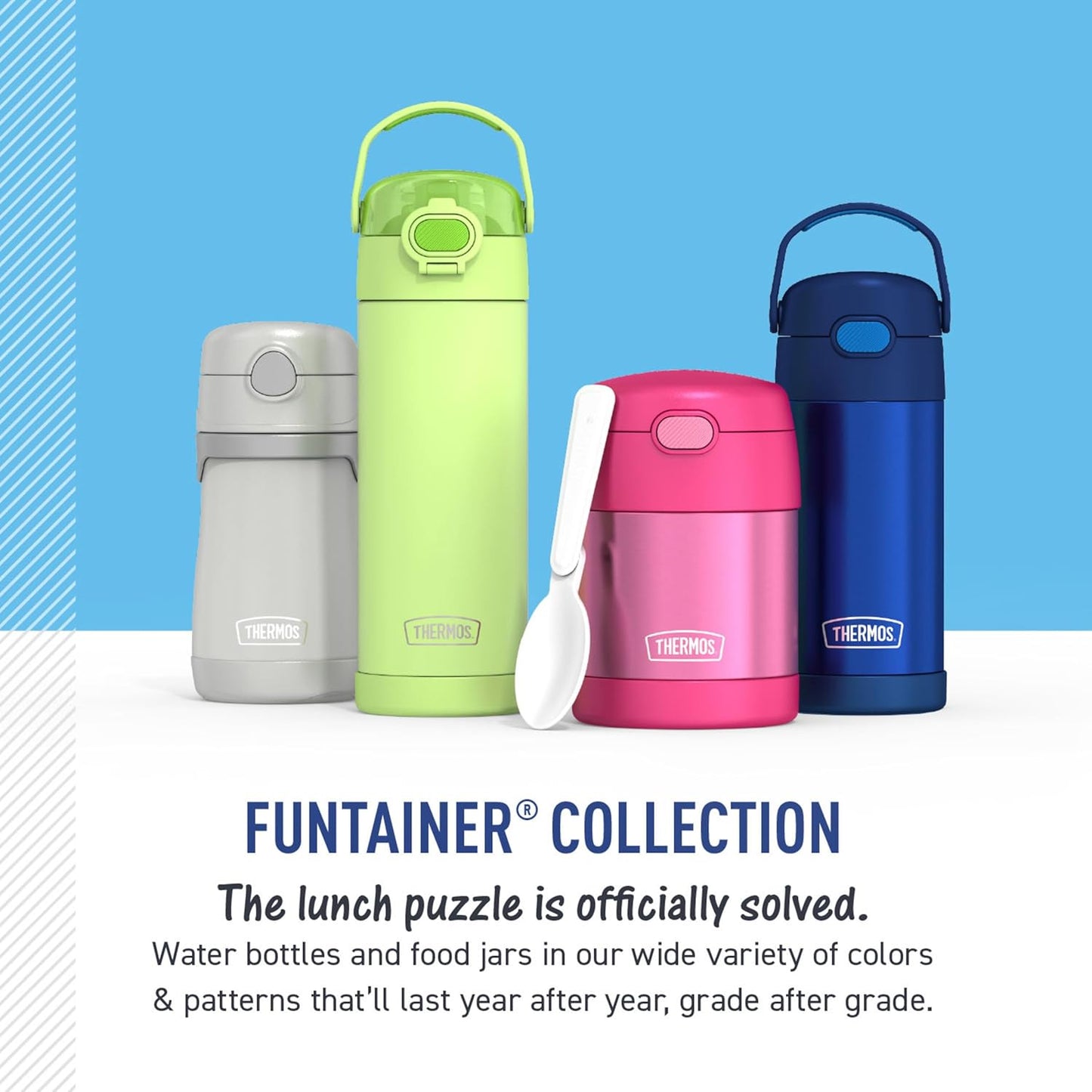 THERMOS FUNTAINER Water Bottle with Straw - 12 Ounce - Kids Stainless Steel Vacuum Insulated Water Bottle with Lid, Bluey - Colors A