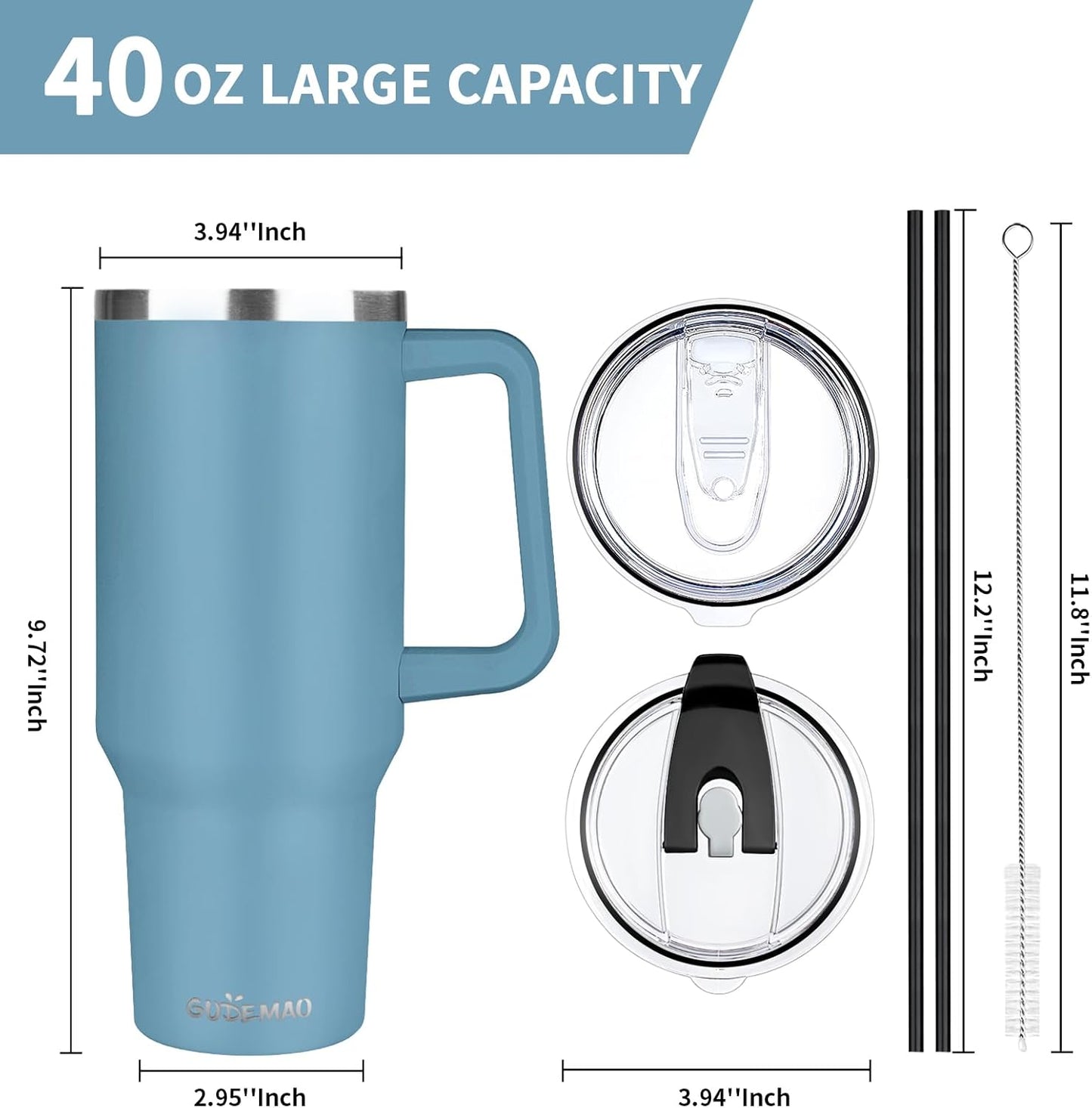 40 oz Tumbler with Handle, Insulated Tumbler with Lid and Straw, Reusable Stainless Steel Vacuum Insulated Cup, 100% Leak Proof Thermal Travel Coffee Mug Cup for Cold and Hot (Light Purple)