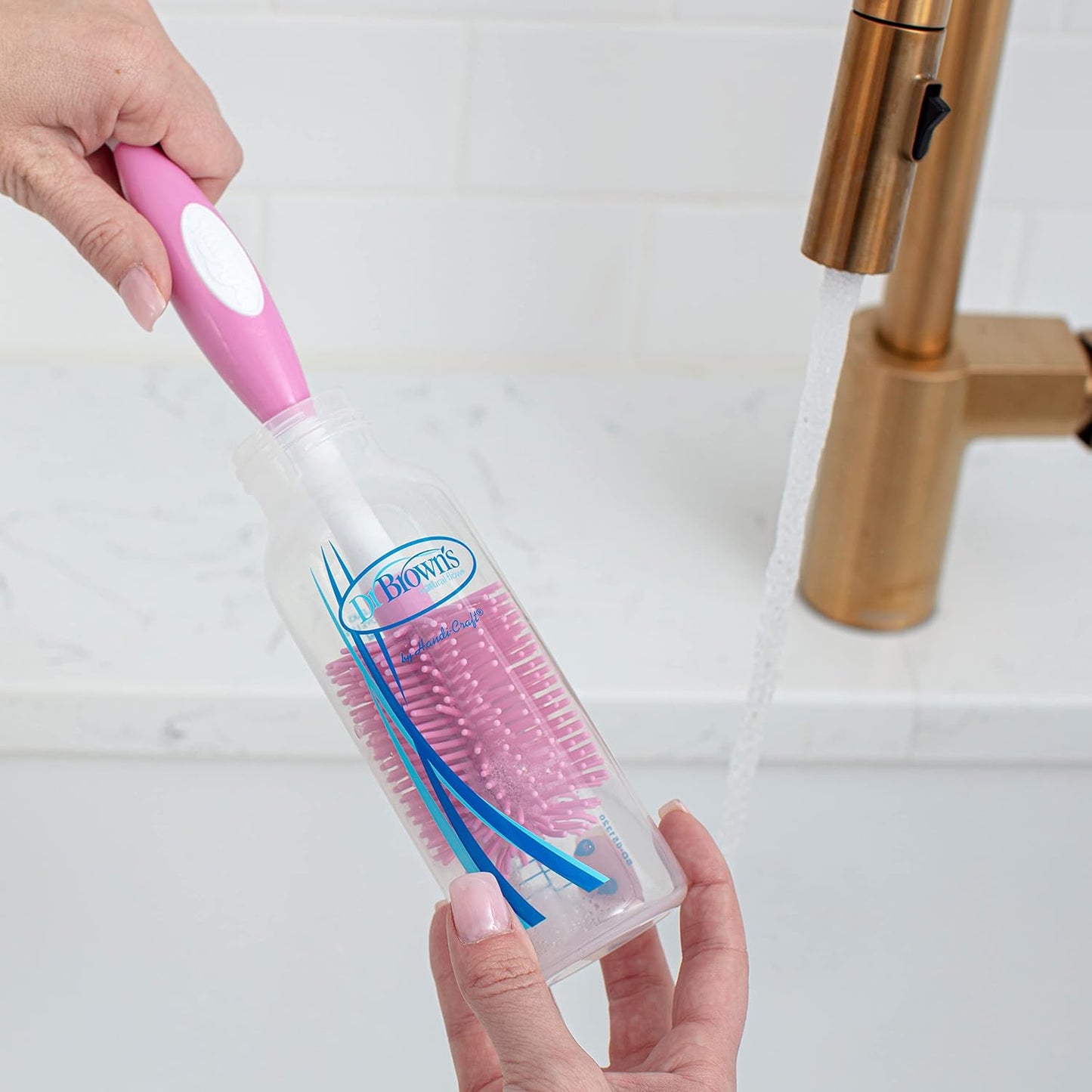 Dr. Brown's Soft Touch No Scratch Baby Bottle Cleaning Brush Nipple Cleaner with Stand and Storage Clip, BPA Free, Blue 1-Pack