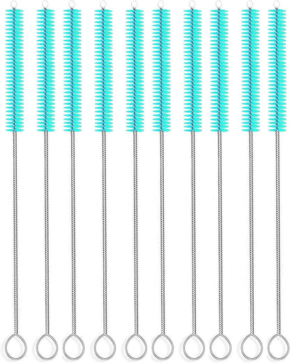 Long Straw Brush Cleaner (10 Pack), Flexible Nylon Tube Cleaning Brushes with 0.4" Bristles, Rust-Proof Stainless Steel Wire Washer for Reusable Tumblers, Sports Bottles & Pipes (10 Inch)