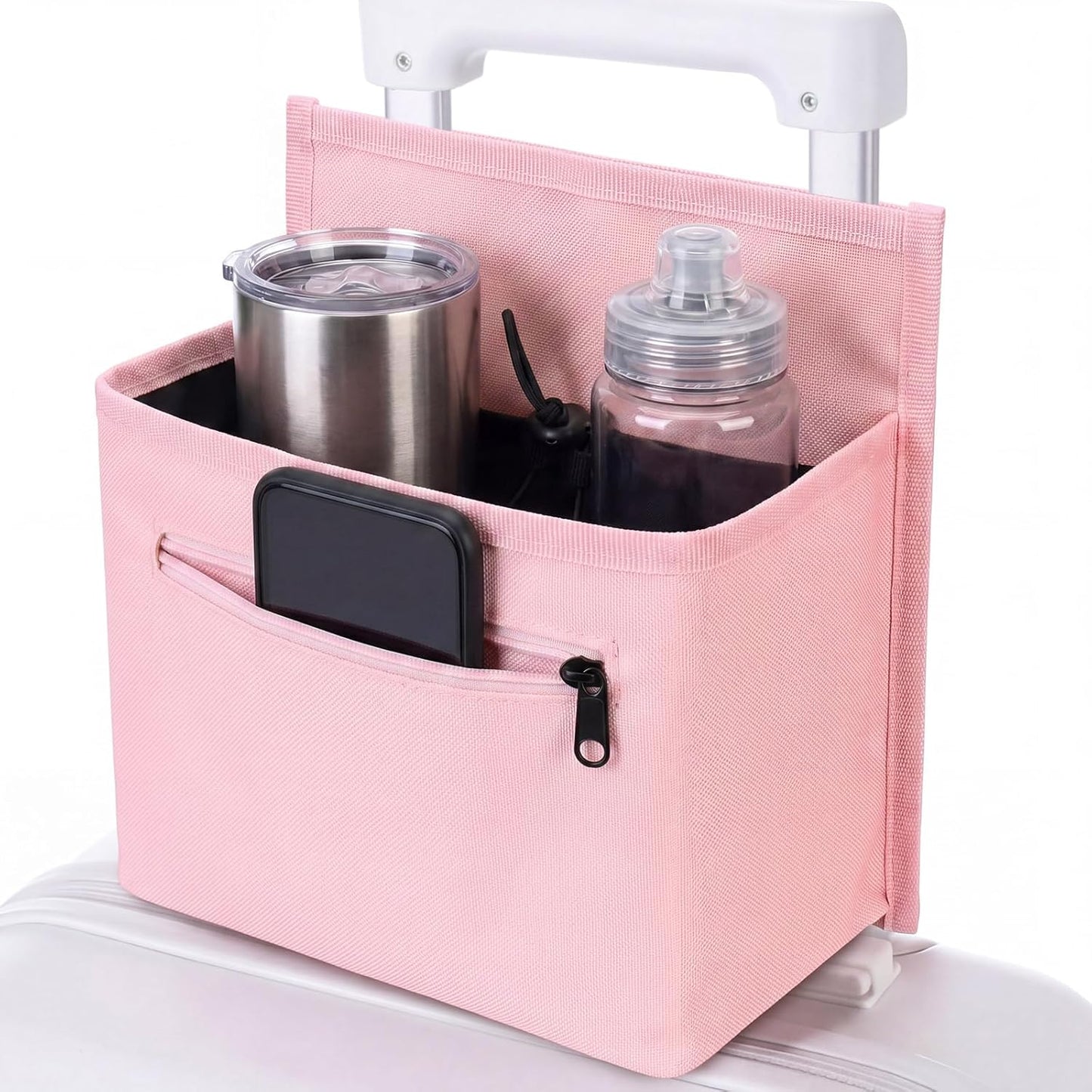 Tallew Luggage Travel Cup Holder Bag for Women, Suitcase Holds 2 Cups Hands-free Drink Organizer Attachment for Luggage, TravelGift for Female Travelers Flight Attendants(Pink)