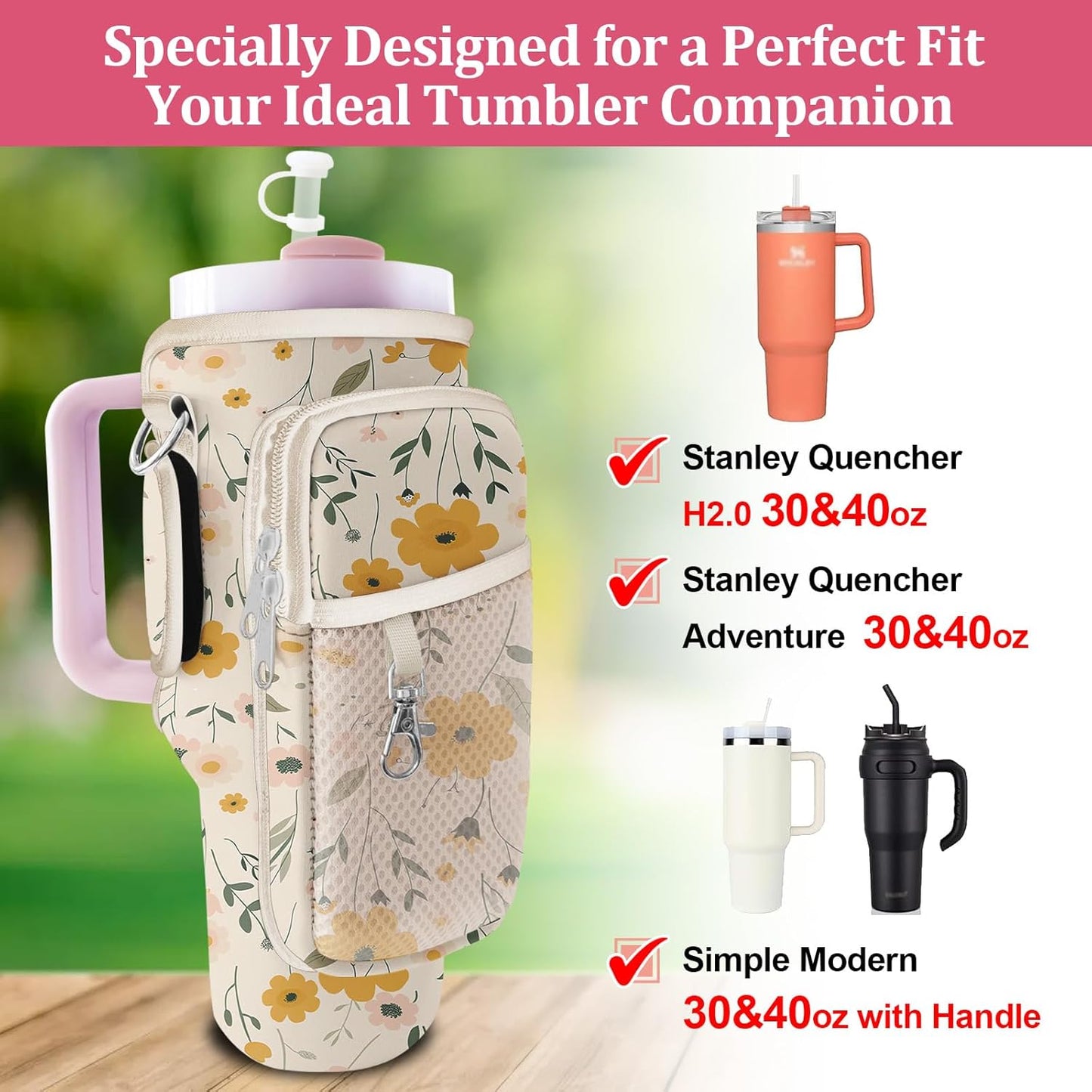 Stanley Carrier Bag for Stanley 40oz/30ozTumbler with Phone with 2 Adjustable Strap,3 Pockets Bottle Stanley Cup Carrier Bag & Case,Accessories for Hiking Travelling