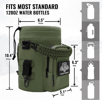 NATURE PIONEOR 32 64 128oz Tactical Water Bottle Pouch, Multi-Function Tactical Water Bottle Bag with Adjustable Shoulder Strap, Half/One Gallon Molle Strap Carrier Holder