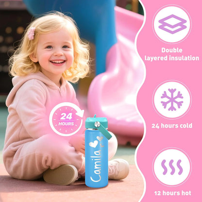 Made in USA, Custom 18oz Flip Straw Lid Tumbler, Personalized Kids Water Bottle with Engraved Name for School, Back to School Gifts for Boys and Girls, Personalized Birthday Gifts for Kids