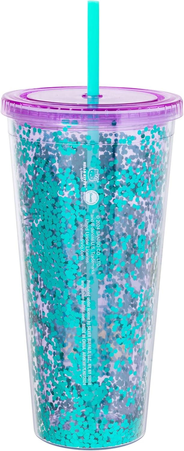 Silver Buffalo Sanrio Hello Kitty Milk Carton Pattern Plastic Boba Tumbler w Lid and Wide Straw, 24 Ounces
