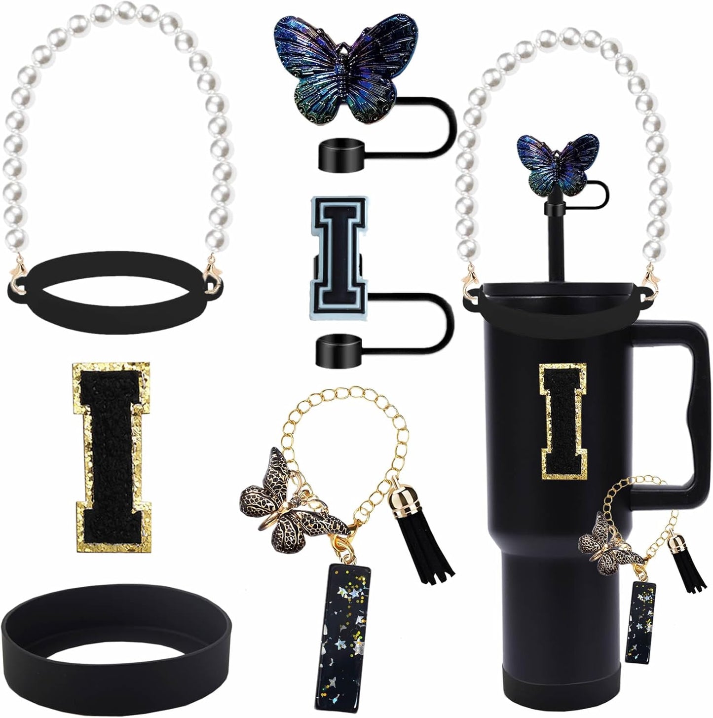 7pcs Cup Accessories for Stanley 30/40oz Tumbler, Handle Strap, Straw Cover, Silicone Boot, Letter Charm Stickers