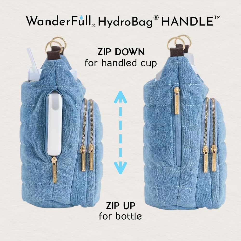 WanderFull Original HydroBag Handle® Zipper Slot for Handle, Hands-Free Crossbody Water Bottle Holder & Tumbler Accessories