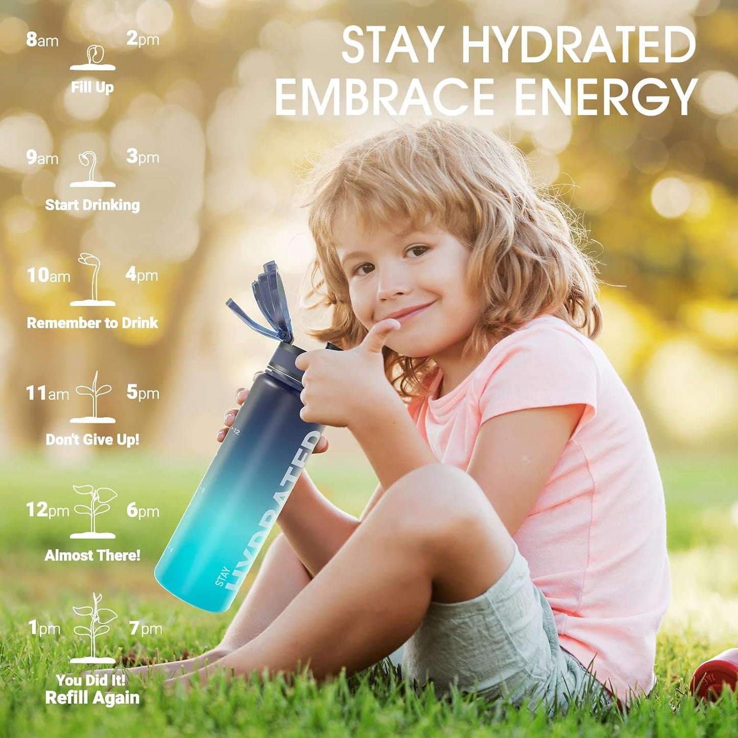 Sahara Sailor Water Bottle 32oz, Durable and Leakproof Water Bottles Motivational with Time Marker, Tritan, BPA Free, Wide Mouth with Easy Clean Brush for Gym, Travel, Home, School, Office (1 Bottle)
