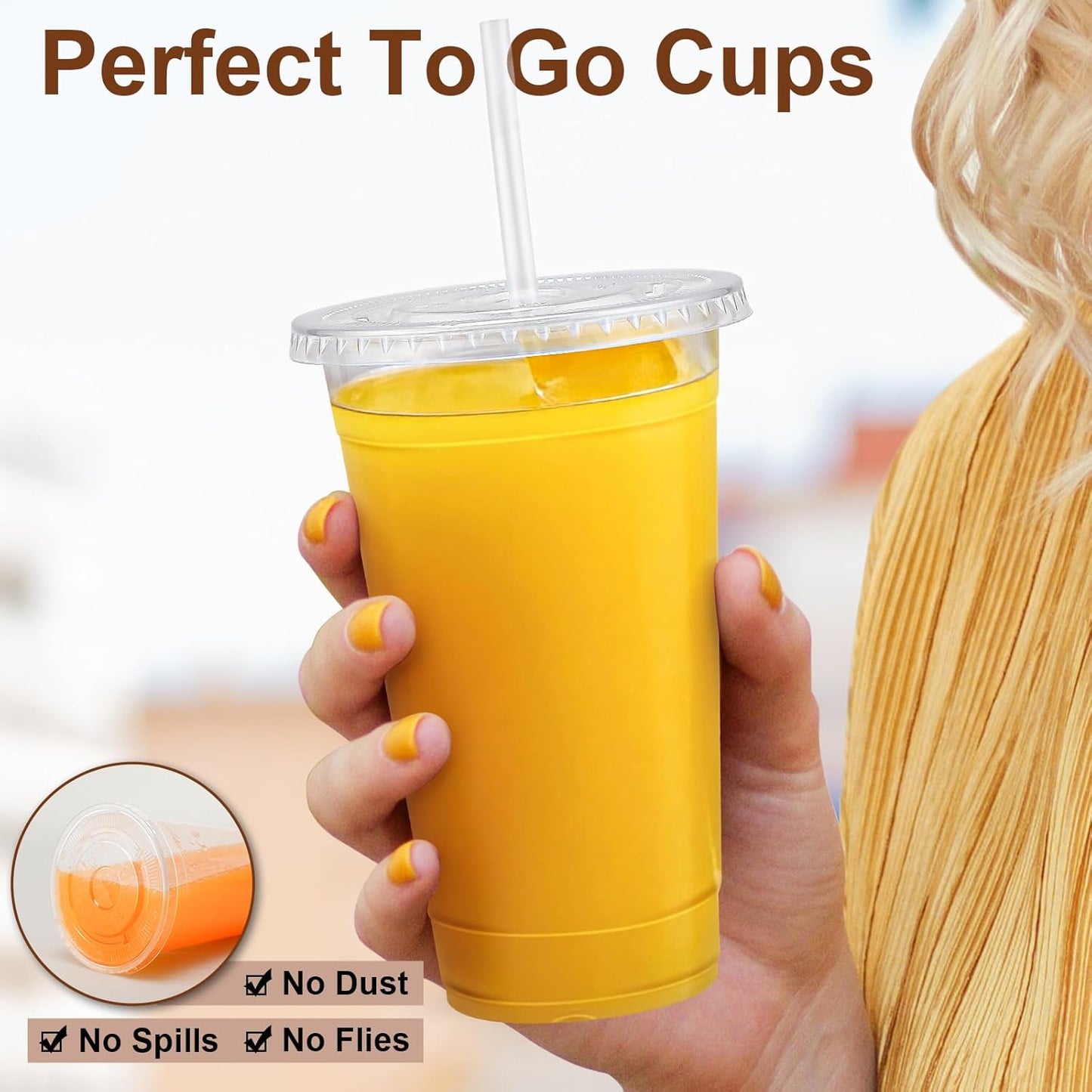 Lamosi 100 Pack 20 oz Clear Plastic Cups with Lids and Straws, Disposable Iced Coffee Cups with Lids for To-Go Cold Drinks, Smoothies and Slushie