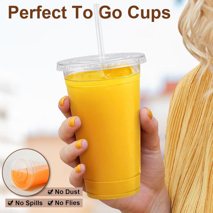 Lamosi 100 Pack 20 oz Clear Plastic Cups with Lids and Straws, Disposable Iced Coffee Cups with Lids for To-Go Cold Drinks, Smoothies and Slushie